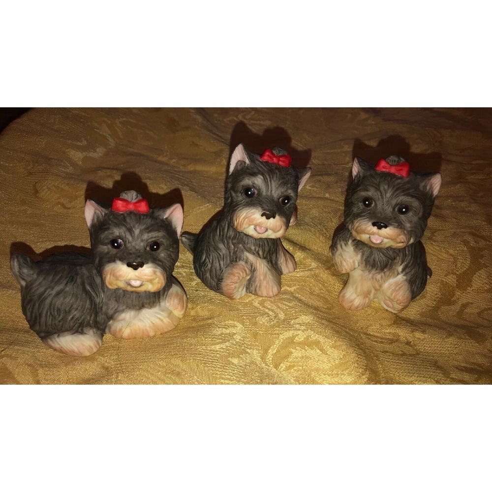 Set Of 3 HOMCO # 1475 YORKIE PUPPIES DOG YORKSHIRE TERRIERS‎ FIGURINES